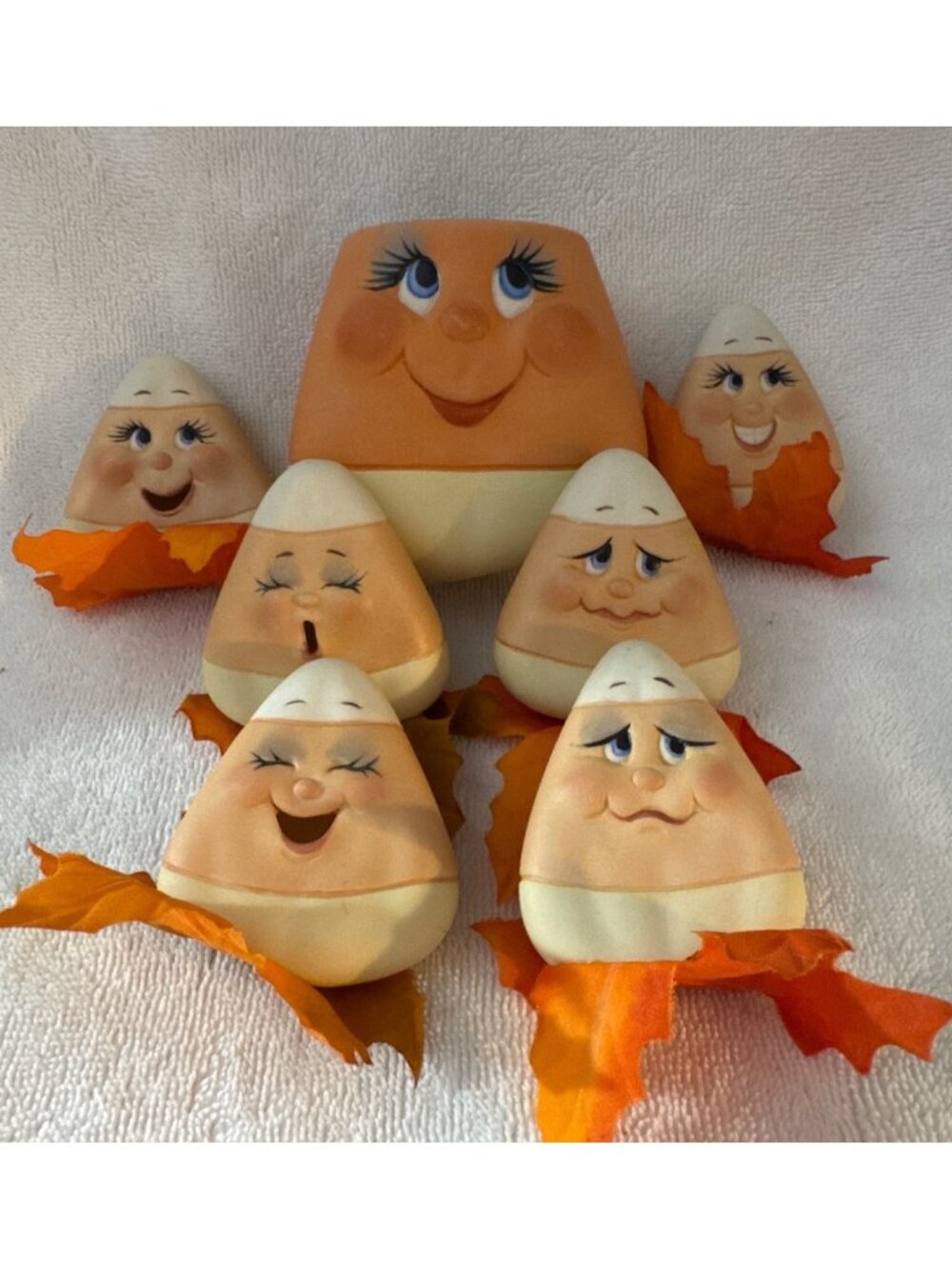 Candy Corn Halloween Fall Decor Faces 7 total fun 1-2"